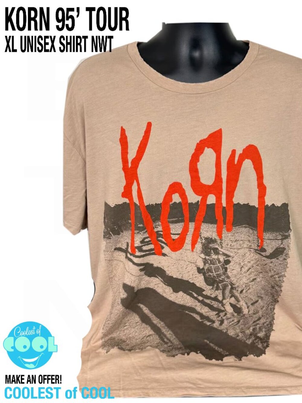 Korn 1995 Tour shirt men's XL tan short sleeve Mad Engine Nu metal band tee NWT